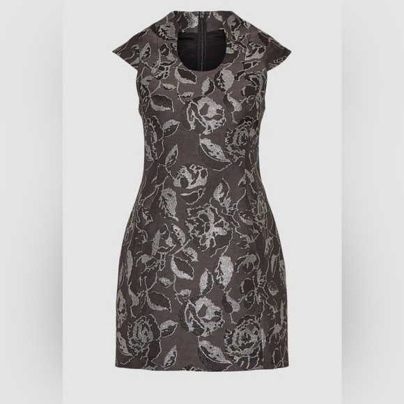 Karen Millen Italian Jacquard Deep Scoop Neck Dress Grey Metallic US 12 UK14 NWT - Picture 4 of 15